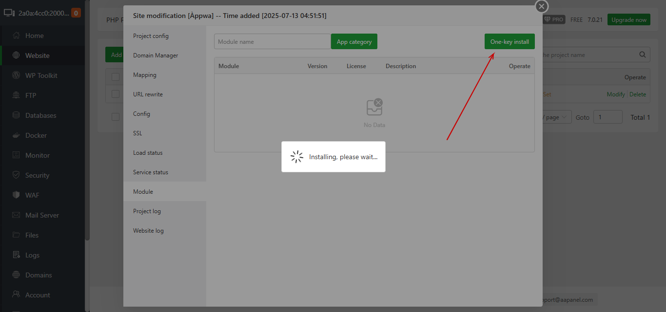 Fixing the aaPanel "Please go to the [module] and click [one-key install]" error for Node.js projects