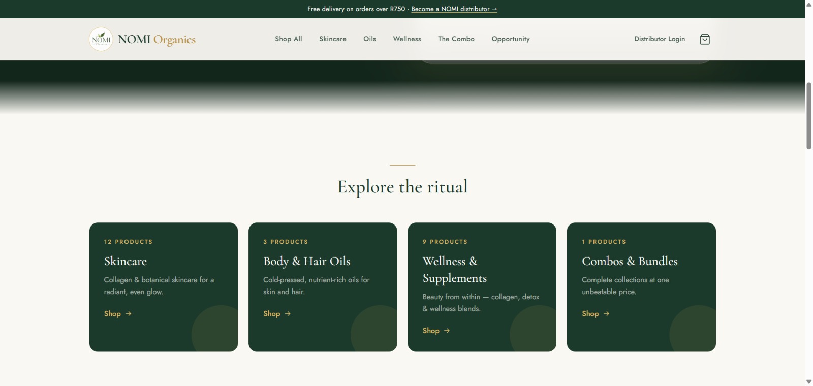 NOMI Organics shop categories